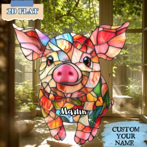 Bunt Schwein Acrylharz Suncatcher - Faux Buntglas Fensterbehang, lustiges Geschenk für Tierliebhaber, niedliches Bauernhausdekor