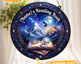 Custom Fairy Acrylic Suncatcher Faux Stained Glass Reading Book Fantasy Window Decor Personalized Gift