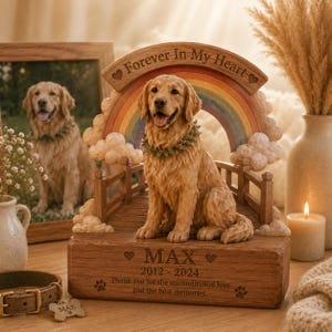 Golden Retriever Dog Memorial Urn Forever In My Heart Pet Loss Gift Personalized Wood Dog Sympathy Gift Rainbow Bridge Pet Urn Keepsake