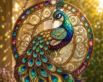 Peacock Acrylic Suncatcher, Personalized Bird Window Hanging, Faux Stained Glass Peacock Decor Gift