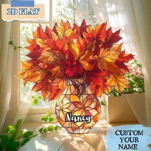 Apanhador de sol de acrílico com folhas de outono - Vaso de vidro colorido falso para pendurar na janela, decoração de Ação de Graças, presente para amantes da natureza