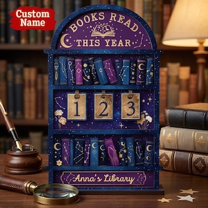 Celestial Book Tracker, Custom Name Reading Counter Moon Star Library Decor Reader Gift