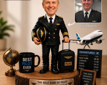 Personalized Pilot Bobblehead Figurine, Custom Aviation Gift For Him, Unique Father's Day Pilot Present, Desk Decor For Pilots