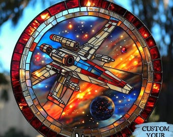 Futuristic Spaceship Faux Stained Glass Acrylic Suncatcher – Sci-Fi Window Hanging, Outer Space Decor, Gift For Geeks & Galaxy Lovers