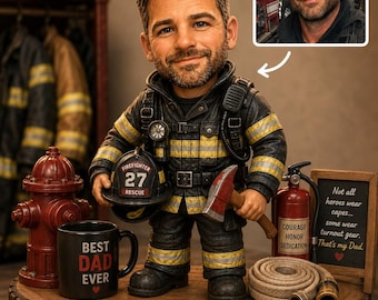 Personalized Firefighter Wooden Table Block, Custom Photo Hero Gift, Fathers Day Decor, Fireman Keepsake Plaque