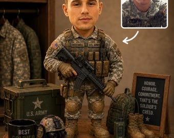 Custom Army Soldier Figurine Bobblehead, Personalized Military Gift For Dad, Father's Day Hero Tribute Statue
