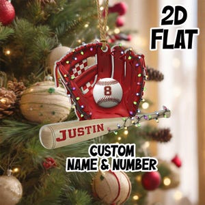 Baseball Glove Personalized Ornament, Custom Name & Number Tree Decoration, Sports Christmas Decor, Gift For Coach