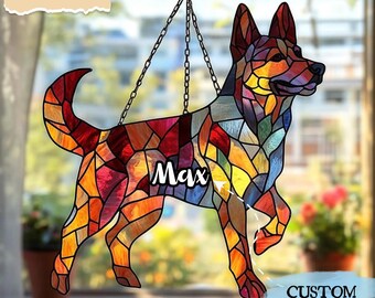 German Shepherd Acrylic Suncatcher, Faux Stained Glass Window Hanging, Vibrant German Shepherd Design, Gift for Dog Lovers