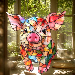 Colorful Piglet Acrylic Suncatcher - Faux Stained Glass Window Hanging, Fun Gift For Animal Lover, Cute Farmhouse Decor
