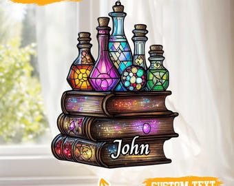 Witch Magic Potion ACRYLIC Suncatcher – Faux Stained Glass Window Hanging for Fantasy Decor & Gift for Witchy Book Lovers