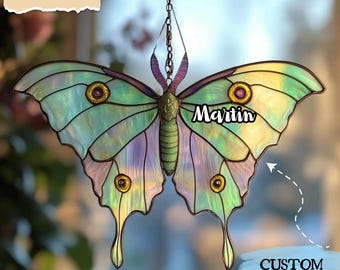 Luna Moth Acrylic Suncatcher, Faux Stained Glass Window Hanging, Colorful Moth and Nature Design, Gift for Nature and Butterfly Lovers