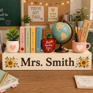 Personalized Teacher Desk Decor, Custom Teacher Name Sign, Classroom Desk Decor, Teacher Appreciation Gift, Back to School Decor image 4
