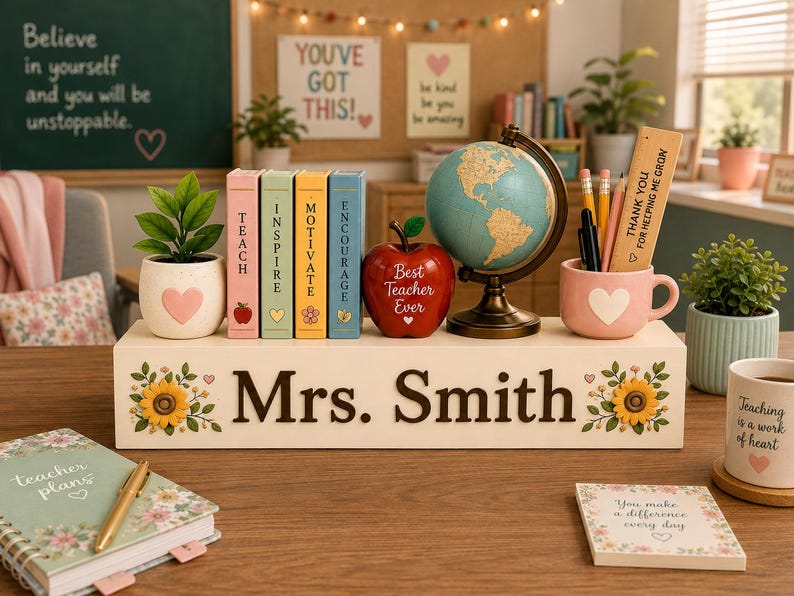 Personalized Teacher Desk Decor, Custom Teacher Name Sign, Classroom Desk Decor, Teacher Appreciation Gift, Back to School Decor image 4