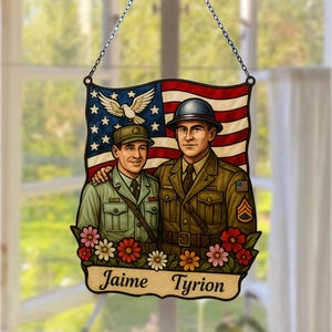 Aangepaste naam militair acryl nep gebrandschilderd glas Suncatcher venster opknoping, gepersonaliseerde veteraan Memorial cadeau, patriottische aandenken voor papa