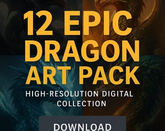12 Epic Dragon Art Pack - High-resolution Fantasy Digital Images, Dragon Clipart, Digital Download