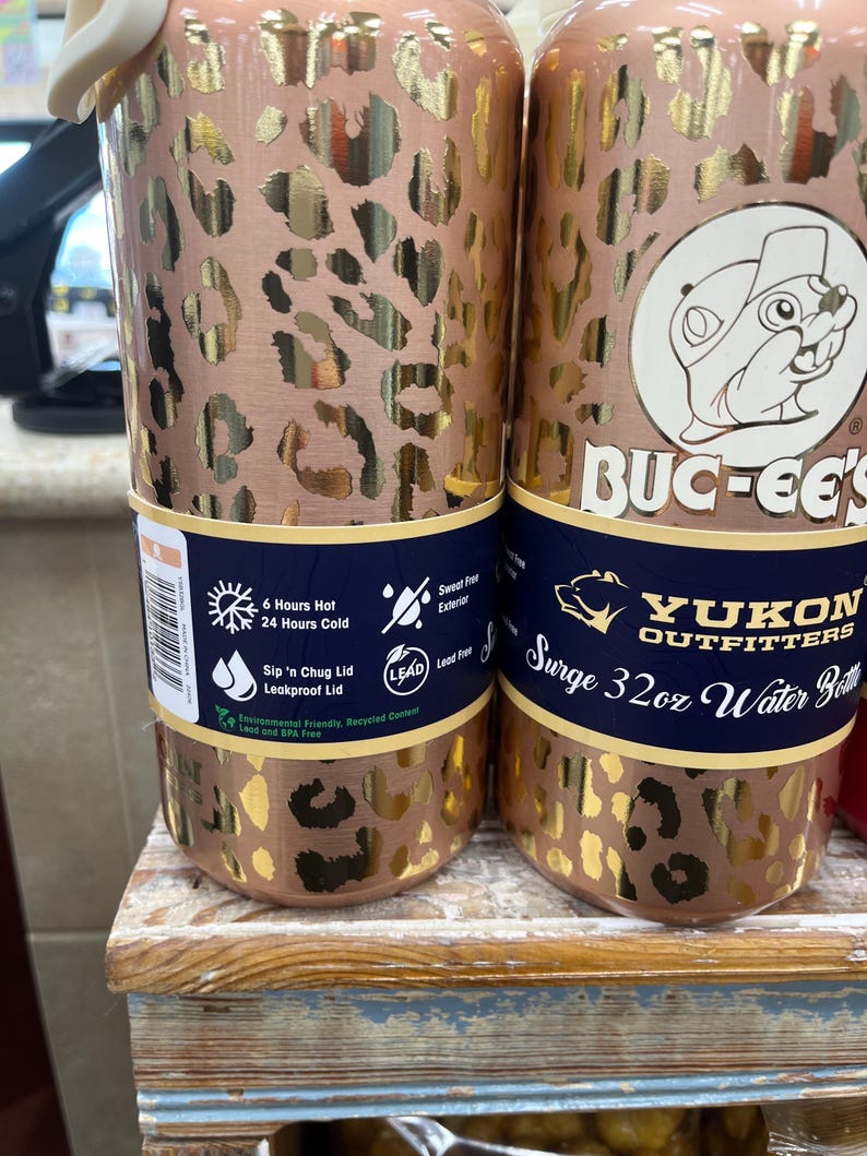 Buc-ees 32oz Water Bottle, Surge Water Bottle, Bucees Tumbler, Gold Leopard Print, Coffee Mug, Coffee Cup, Christmas Gift, Stocking Stuffers