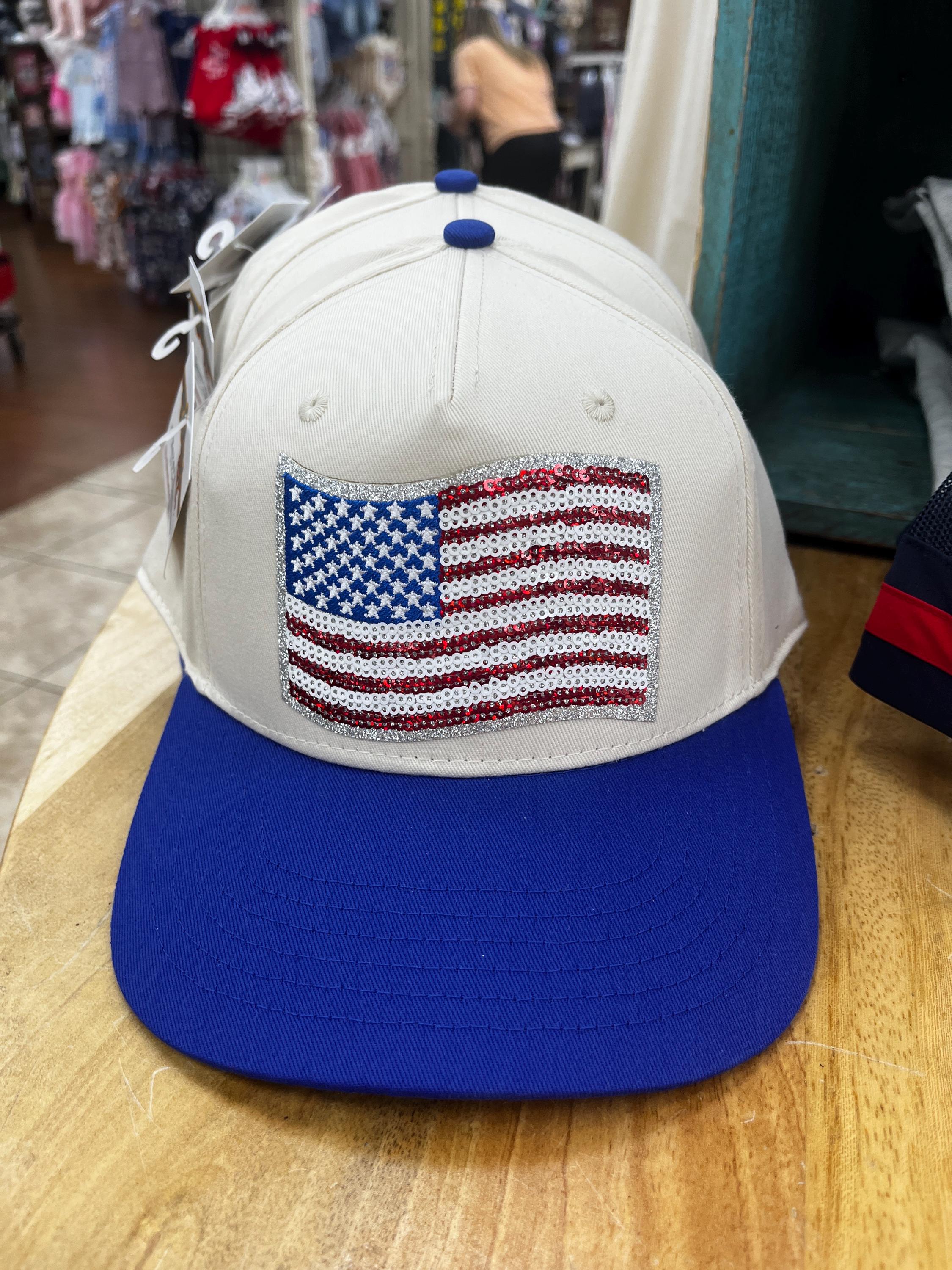 Vintage Y2K Hand-Made Sequin American Flag Cap Patriotic Stars Sparkle‎ Hat 66290_sequined-patriotic-  main image 4