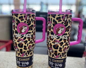 LEOPARD Tumbler, Buc-ee’s Sold Out Tumbler, Leopard with Pink Handle, 40oz, **My store has all 7 piece Leopard Collection Available**