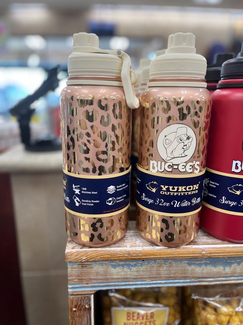 Buc-ees 32oz Water Bottle, Surge Water Bottle, Bucees Tumbler, Gold Leopard Print, Coffee Mug, Coffee Cup, Christmas Gift, Stocking Stuffers
