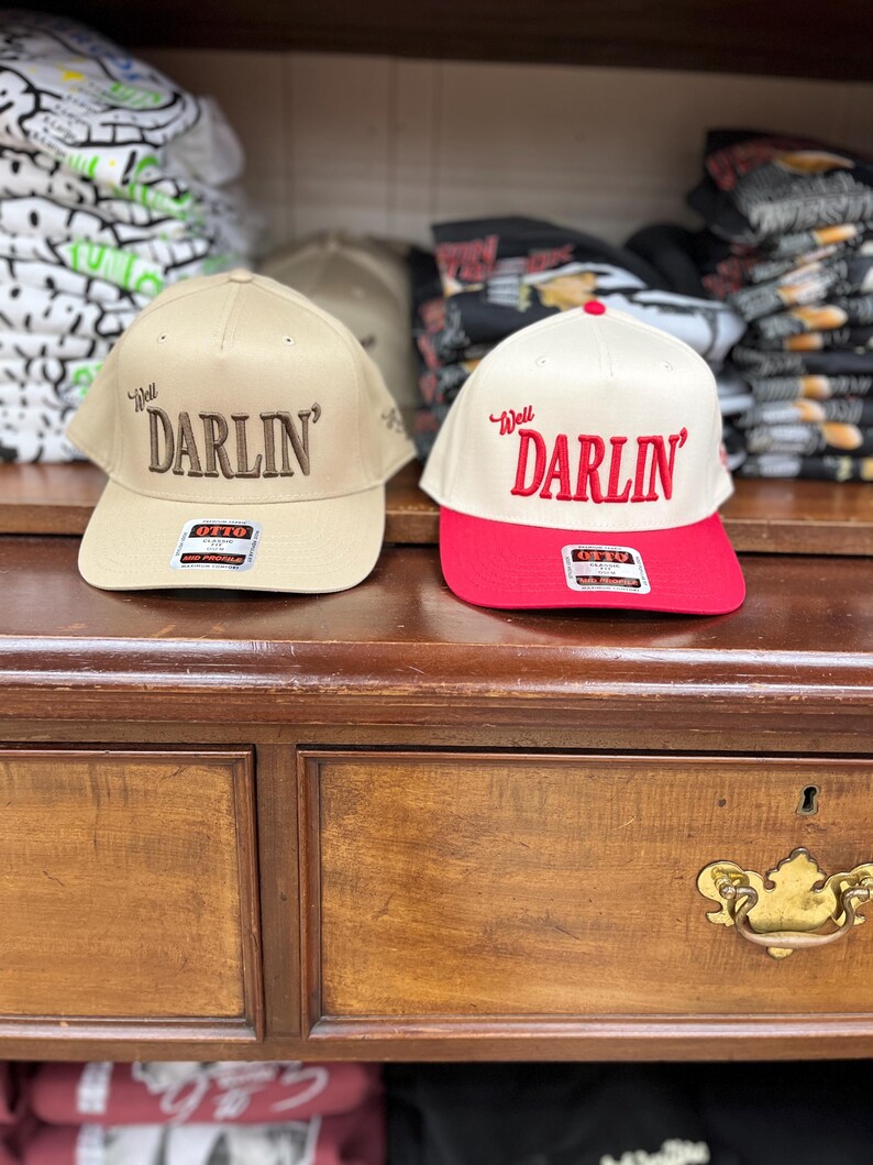 Well Darlin’ Cap – Hudson Westbrook, Otto 5 Panel Cap, Trucker Hat, Puff Embroidery, Sold at Buc-ee’s, Baseball Cap, Red/Natural Cap