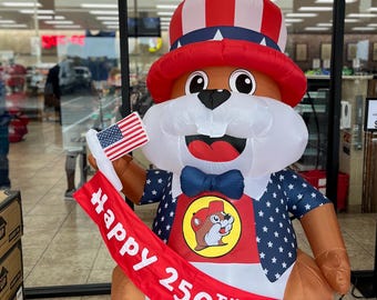 Buc-ee’s Inflatable Beaver, America 250, Self Inflates, Lights Up, Patriotic Yard Decoration, Happy 250th USA, 63”X75” **SELLING FAST**