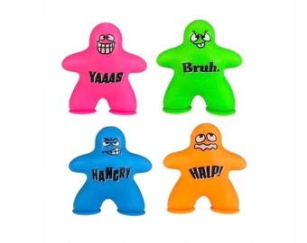 Ja-Ru Such Fun Suction Dude, Squish Dude, 4 colors/sayings, Bruh, Yaaas, Hangry, Halp!, Fidget toy, Stretch Action Figure, As Seen On TikTok