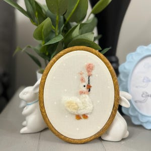 Needle felted heirloom announcement or birthday goose “one silly goose” small frame