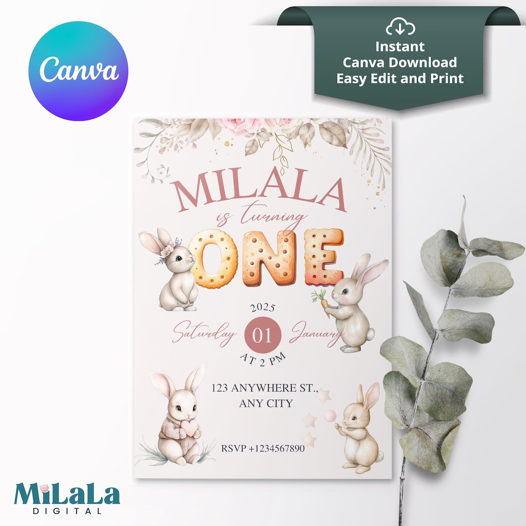 Some Bunny is Turning ONE Invitation Template | Editable Canva Design ...