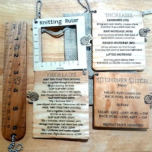 Hardwood Knitting Tool Set: Ruler & Cheat Sheets