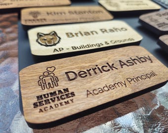 Wooden Name Tag: Ash, Maple, or Cherry - Pin or Magnet