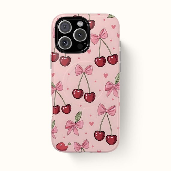 Cute Cherry & Bow IPhone Case - Soft Pink Aesthetic, Kawaii Phone Cover - Foto 4