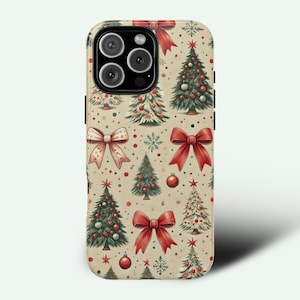 Christmas Tree Phone Case: Vintage Holiday Red Bows