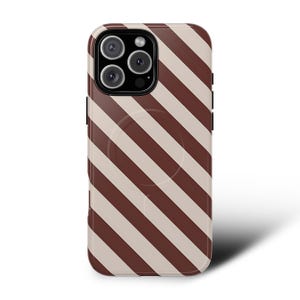 Retro Beige Brown Stripe iPhone Case: MagSafe Tough Phone Cover