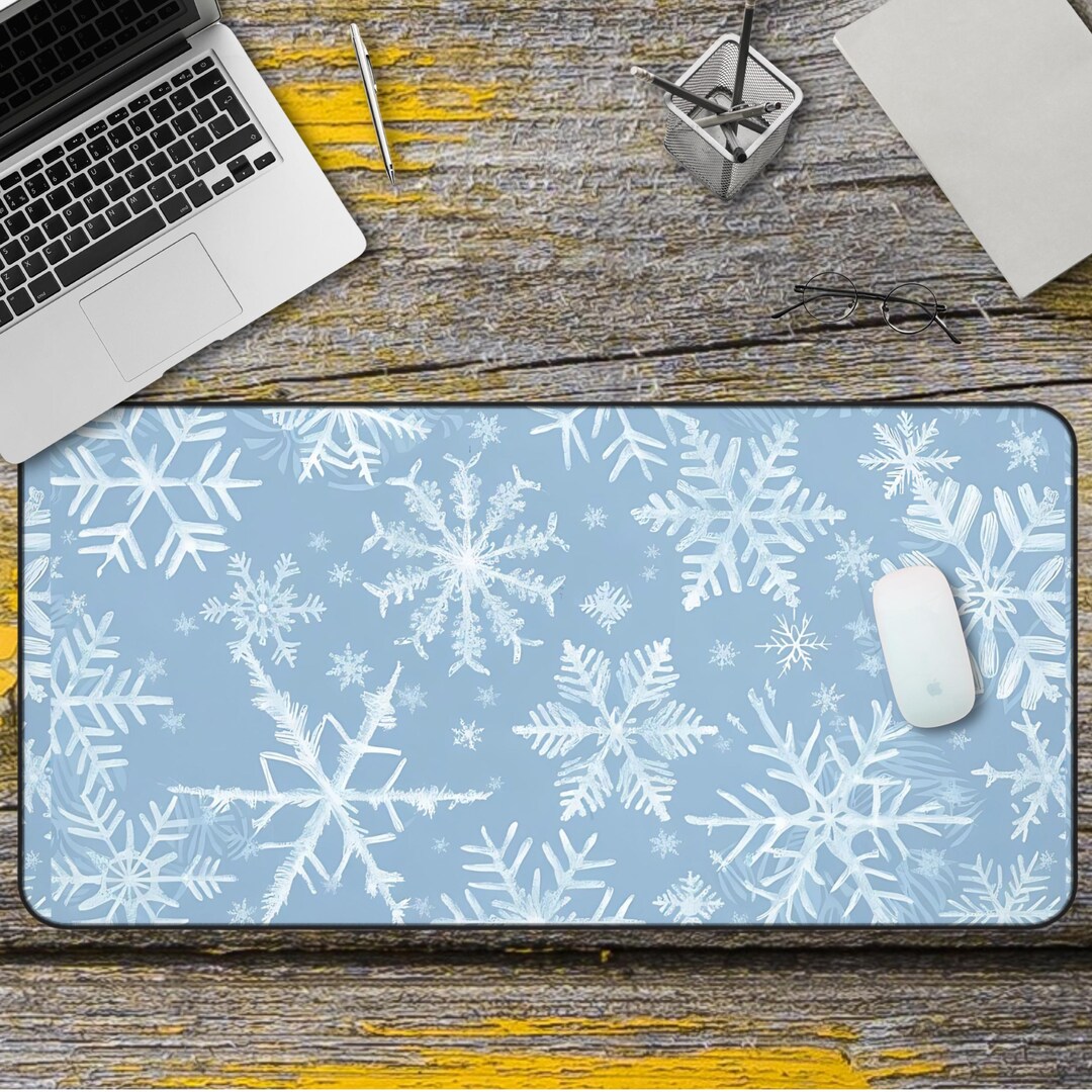 Computer Mouse Snowflake Snowflake Desk Mat Winter Computer Mouse Pad Blue Holiday Gaming Desk ...