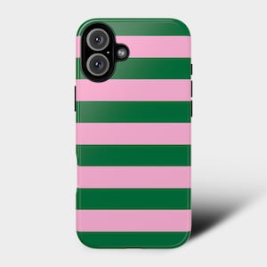 Green and Pink Stripe Phone Case: Modern Color Block Design