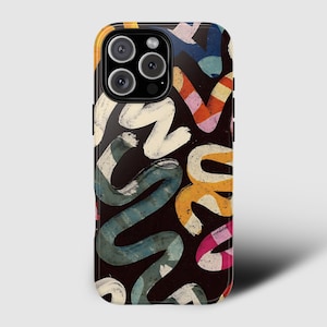 Bold Abstract Squiggle Phone Case Colorful Modern Art Cover | iPhone 16 15 14 13 Pro, Pro Max, Plus Galaxy S25 S24 S23, Ultra, Pixel 9 8 Pro