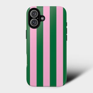 Pink and Green Striped Phone Case for iPhone 13 14 15 16 Pro Max, Plus, Samsung S23 S24 S25 Ultra, Pixel 6 7 8 9 Pro | Aesthetic Retro Cover