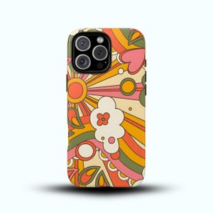 Retro 70s Swirls Phone Case: Groovy Floral Design