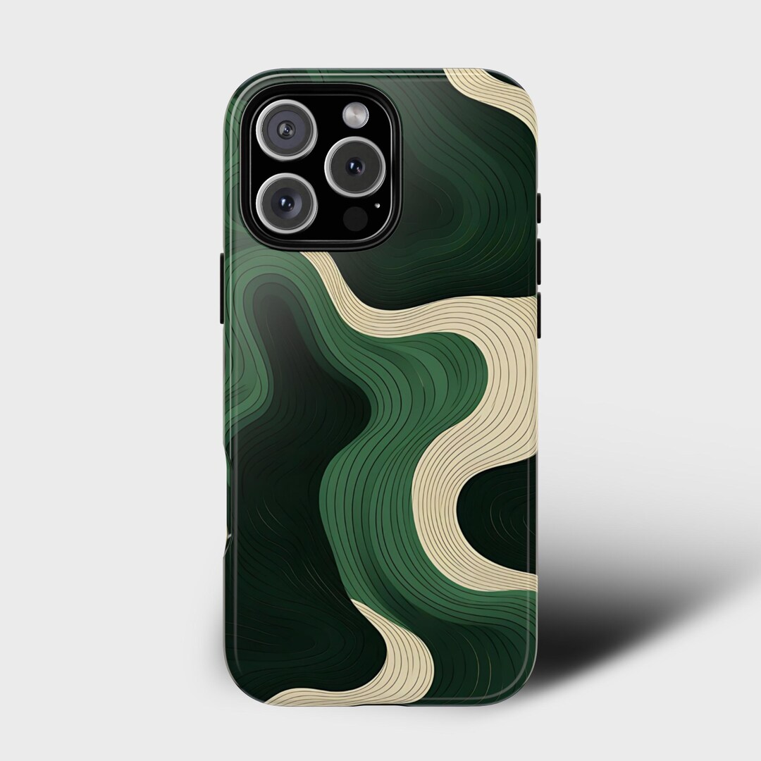 Green Abstract Wave Phone Case: Topographic Iphone, Galaxy, Pixel Cover ...