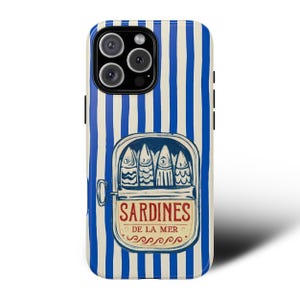 Vintage Sardine Can Phone Case | French Nautical Stripes – iPhone 16 15 14 13 Pro Max, Samsung S25 S24 S23 Ultra, Google Pixel 9 8 7 Pro