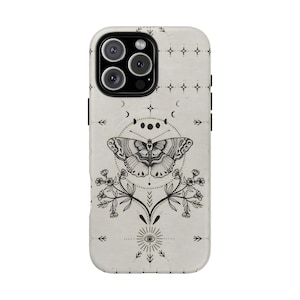 Mystical Butterfly MagSafe iPhone Case: Moon Floral Boho Tough Case