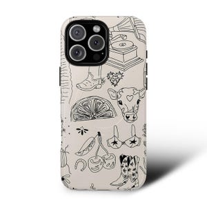 Capa para iPhone Western Doodle Cowgirl | Capa resistente MagSafe bege para iPhone 14, 15, 16 Pro, Pro Max e Plus | Capa para celular com estética retrô Rodeo