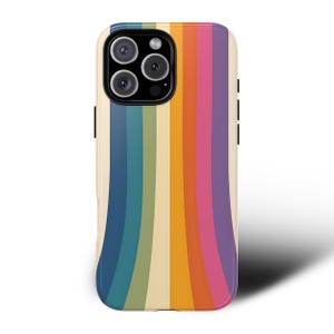 Retro Rainbow Stripe Phone Case | Colorful Wavy Cover for iPhone 16 15 14 13 Pro Max, Plus, Galaxy S25 S24 S23 Ultra, Pixel 9 8 7 Pro