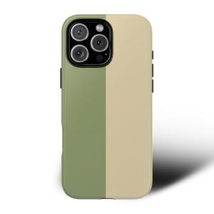 Custodia per telefono minimalista verde beige / Cover estetica bicolore per iPhone 16, 15, 14, 13 Pro Max, Plus, Galaxy S25, S24, S23 Ultra, Pixel 9, 8, 7 Pro