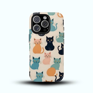 Cute Cat Phone Case iPhone 16 15 14 13 | Samsung Galaxy S25 S24 S23 | Pixel 9 8 7 6 | Colorful Kitty Pastel Cover for Cat Animal Lovers