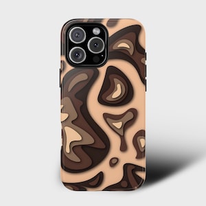 Brown Abstract MagSafe Phone Case: 3D Paper Cut Style, iPhone, Galaxy, Pixel