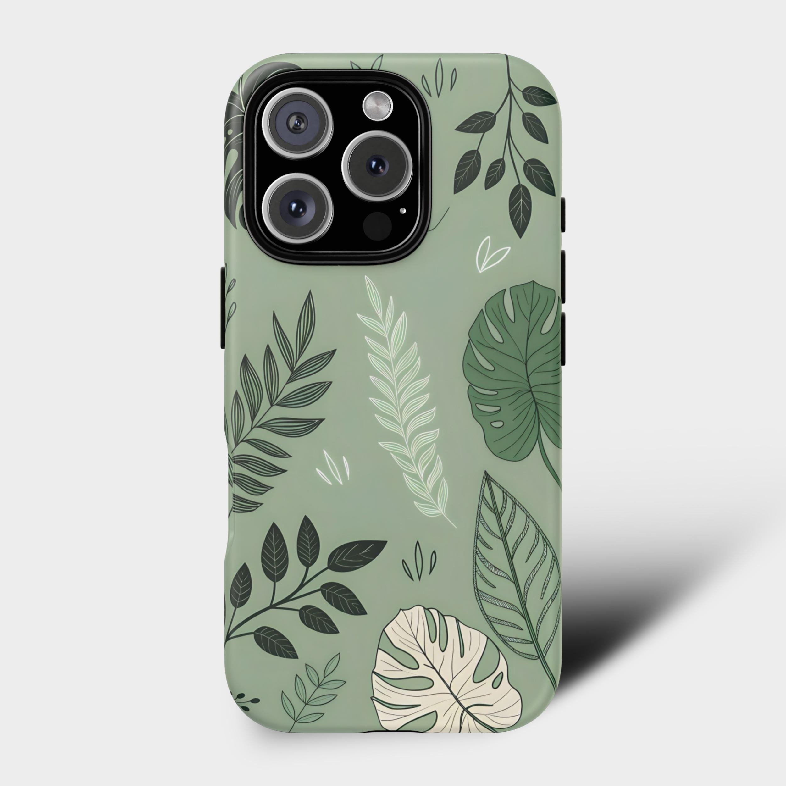 Grüne botanische Handyhülle Blattpflanze Design für iPhone 16 15 14 13 Pro Max | Samsung Galaxy S25 S24 S23 Ultra | Google Pixel 9 8 7 6 Hülle