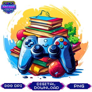 Gamer Back to School PNG: Controller Clipart, Sublimation Design (Digital Download)
