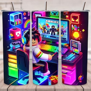 Neon Gaming Tumbler Wrap: Sublimation Design PNG (Digital Download)