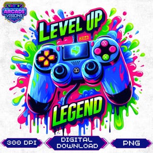 Level Up Graffiti PNG: Birthday Gamer Design (Digital Download)